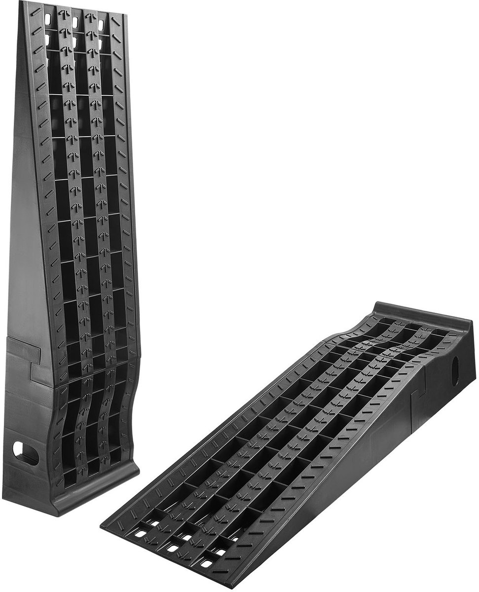 Autohellingen en Oprijrampen - Set 2 Stuks - Oprijhoogte 16 cm - Draagvermogen 1474 kg per helling - Draagbaar - Voor Garageonderhoud en Olieverversing - Zwart