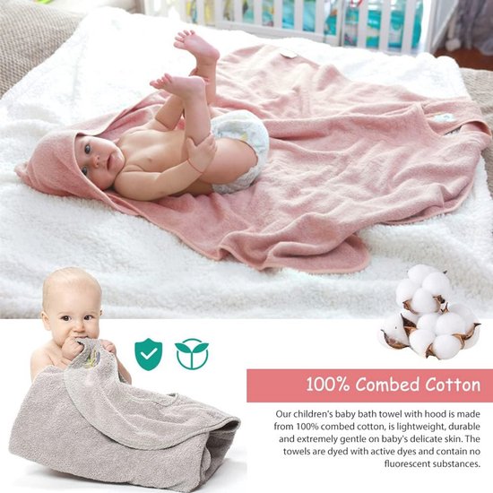 Zachte Babyhanddoek met Capuchon - Absorberende Katoenen Handdoek Voor Pasgeborenen — afbeelding 3