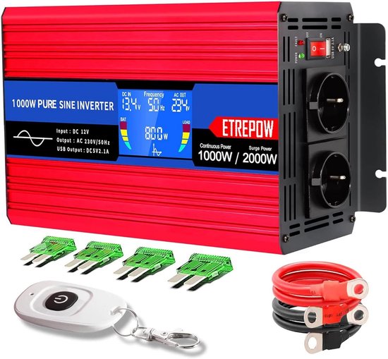 Krachtige Zuivere Sinus Omvormer 12V naar 230V met Afstandsbediening en USB-poort