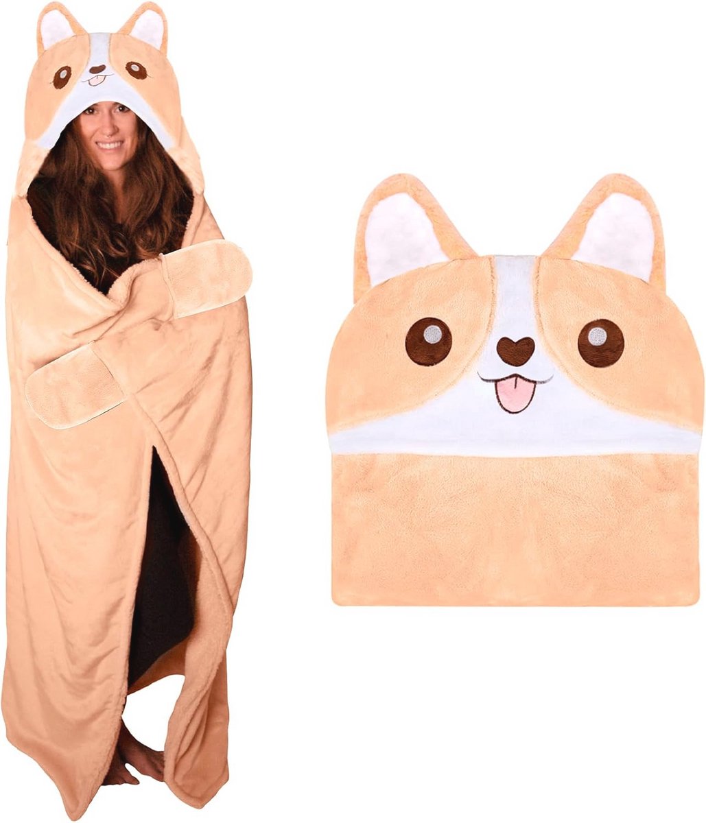 Deken met mouwen en capuchon - Draagbare knuffeldeken voor vrouwen, winterdeken, zachte woondeken, cadeau voor kerst