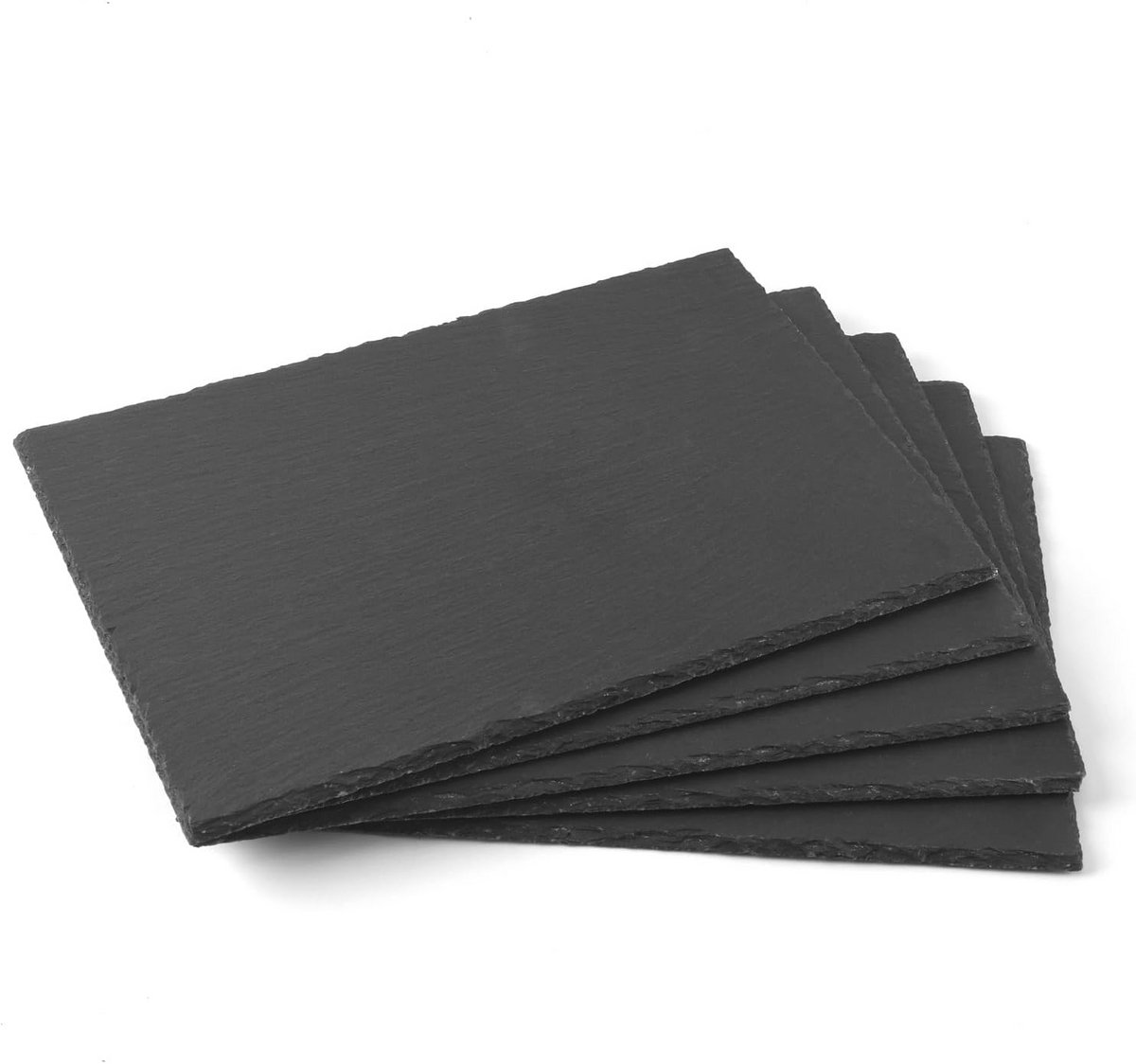 5-pack zwarte leisteen kaasplank 30 x 22 cm vierkante dienblad en onderzetter