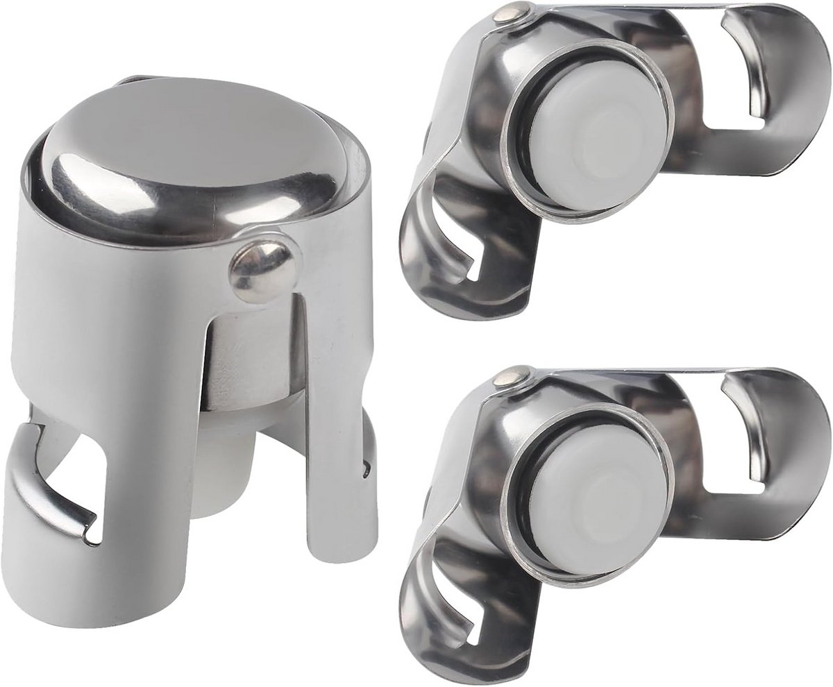 Roestvrijstalen Champagne Stopper Set - Herbruikbaar en Lekvrij voor Mousserende Wijn