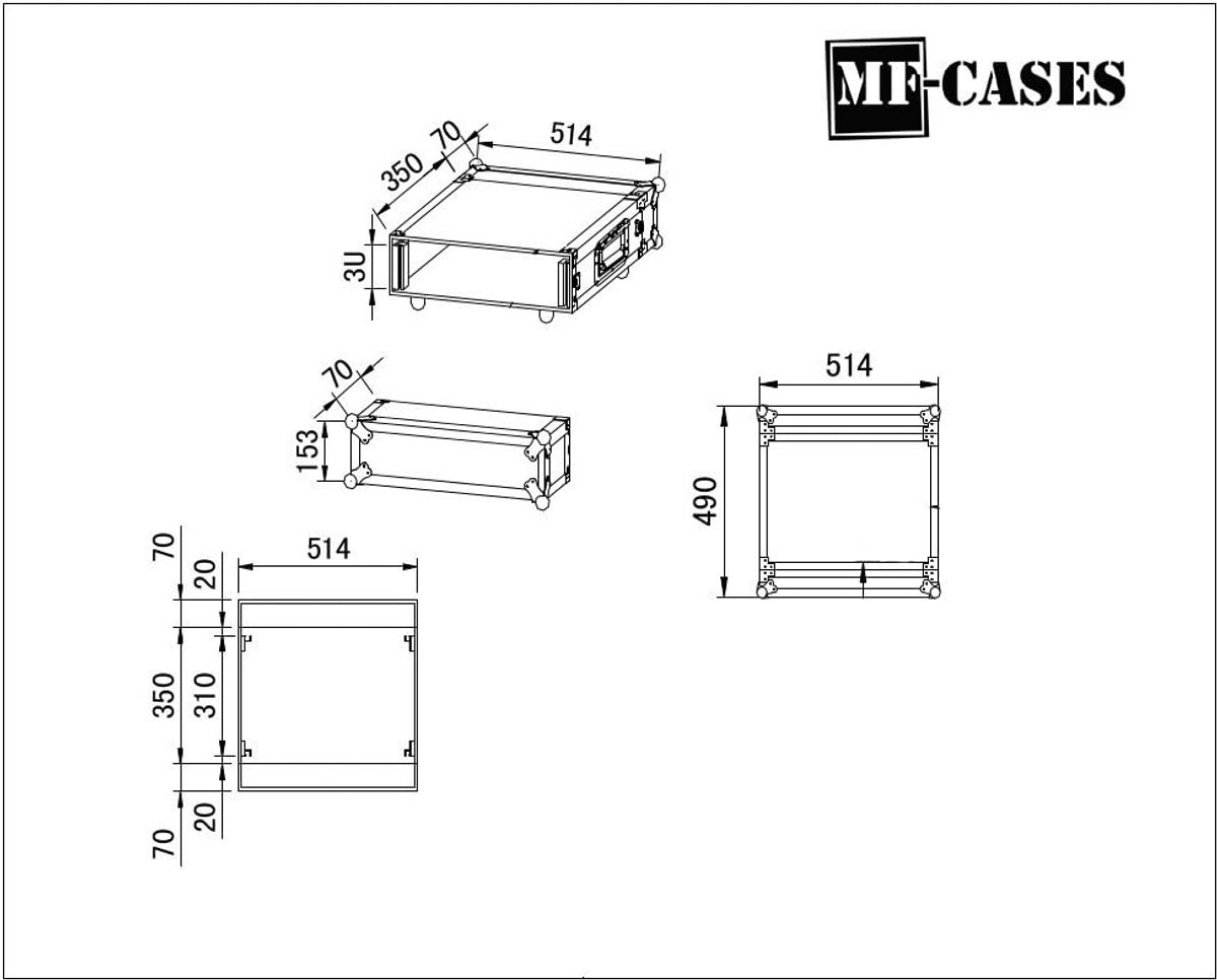 19 inch Flightcase 3HE 35cm Diep met Vlindersluitingen