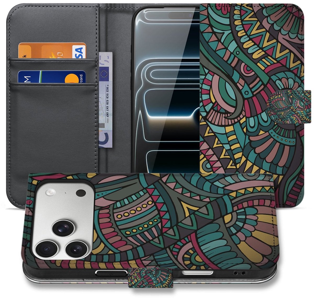 Apple iPhone 17 Pro Boekhoesje Aztec Met 3 Pasjes Print
