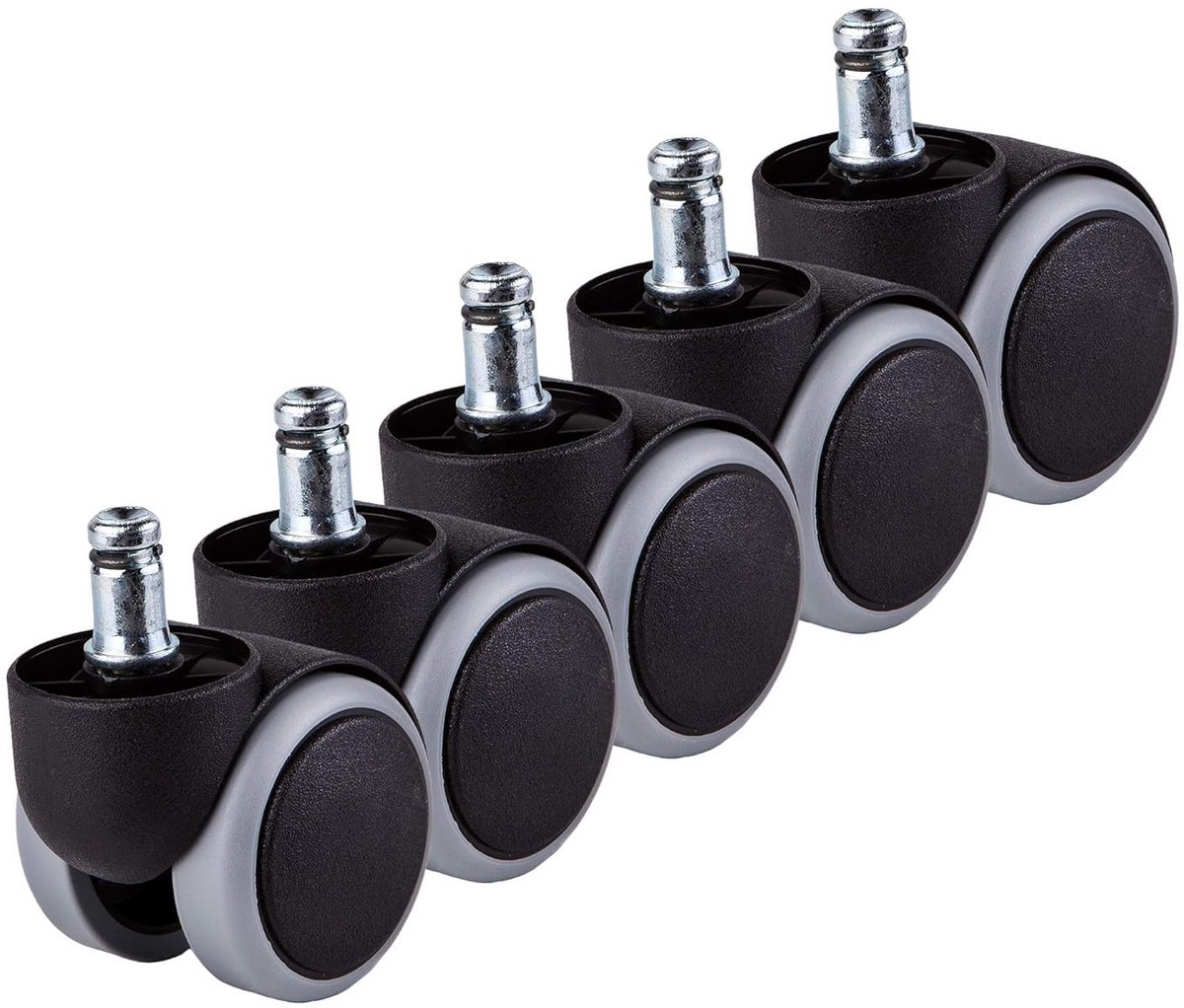 Bureaustoelwielen Rubber - Zwenkwielen - Vloerbescherming - Automatische richting - 5 stuks - Grijs