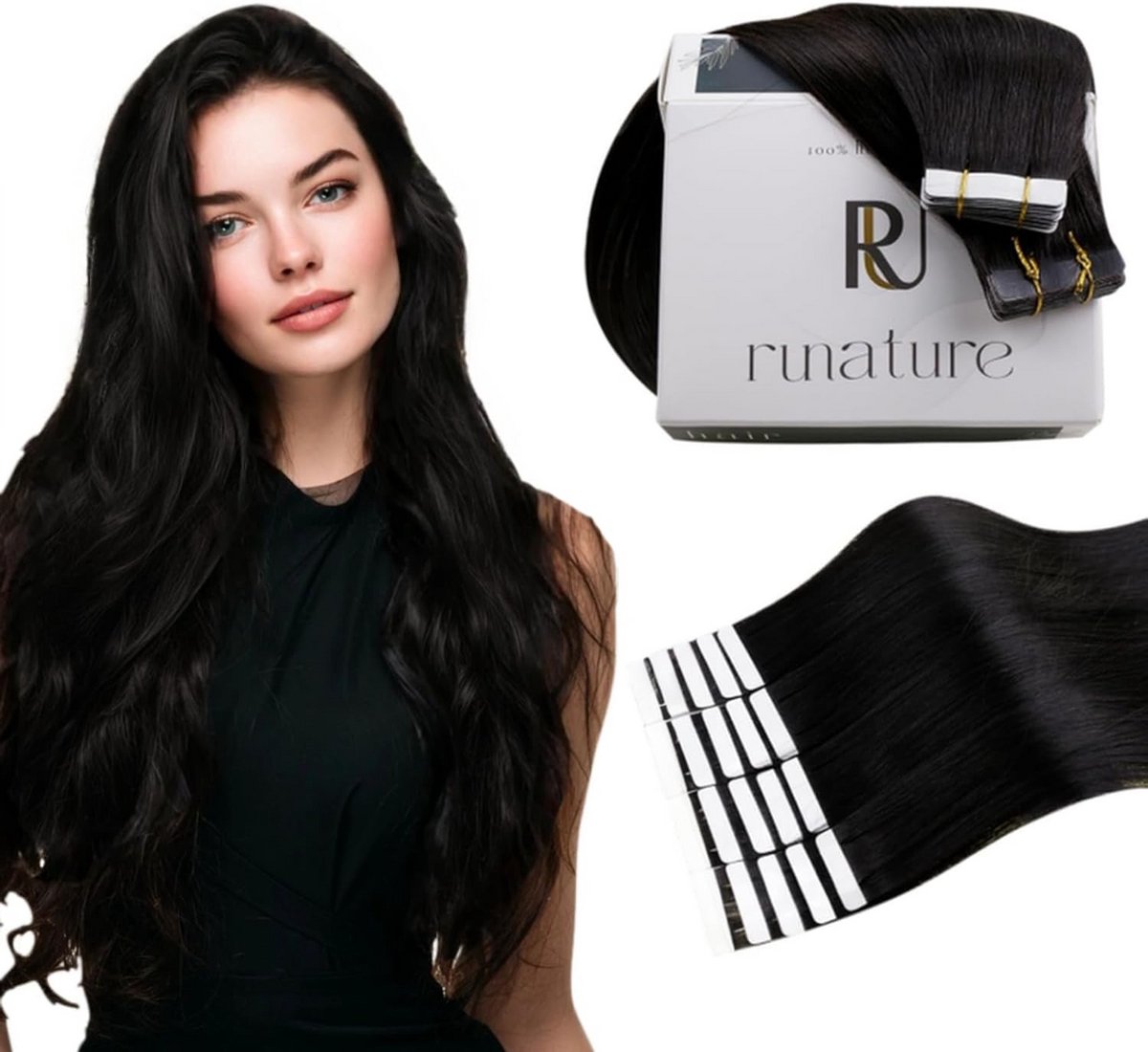 Tape Extensions Menselijk Haar 55 cm Zwart #1B - 20 Stuks voor Vol & Lang Haar