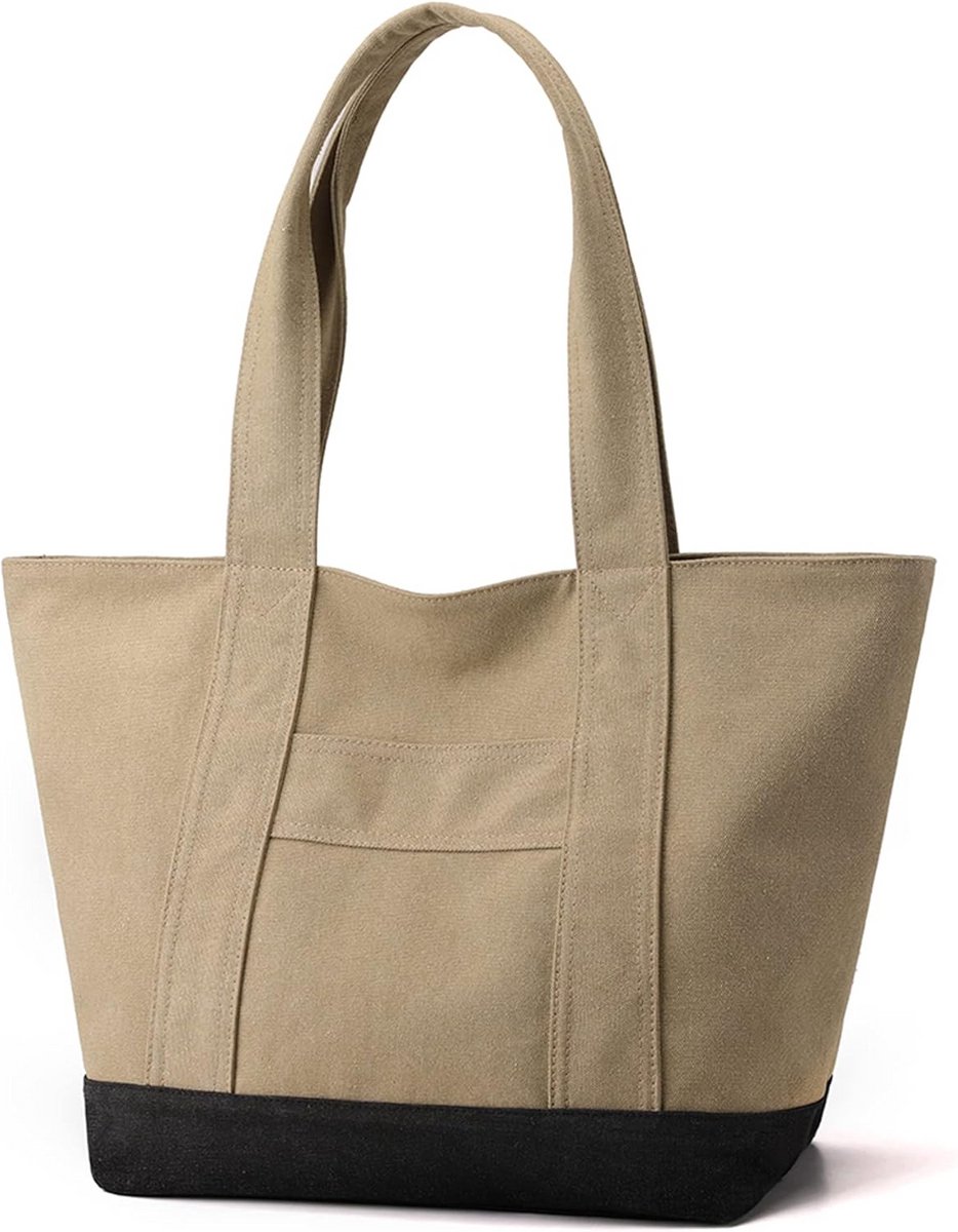 Canvas Tote Bag Dames A4 Zakken Grote Capaciteit Handtas met Rits Schouder Hobo Tas voor Winkelen Reizen Werk