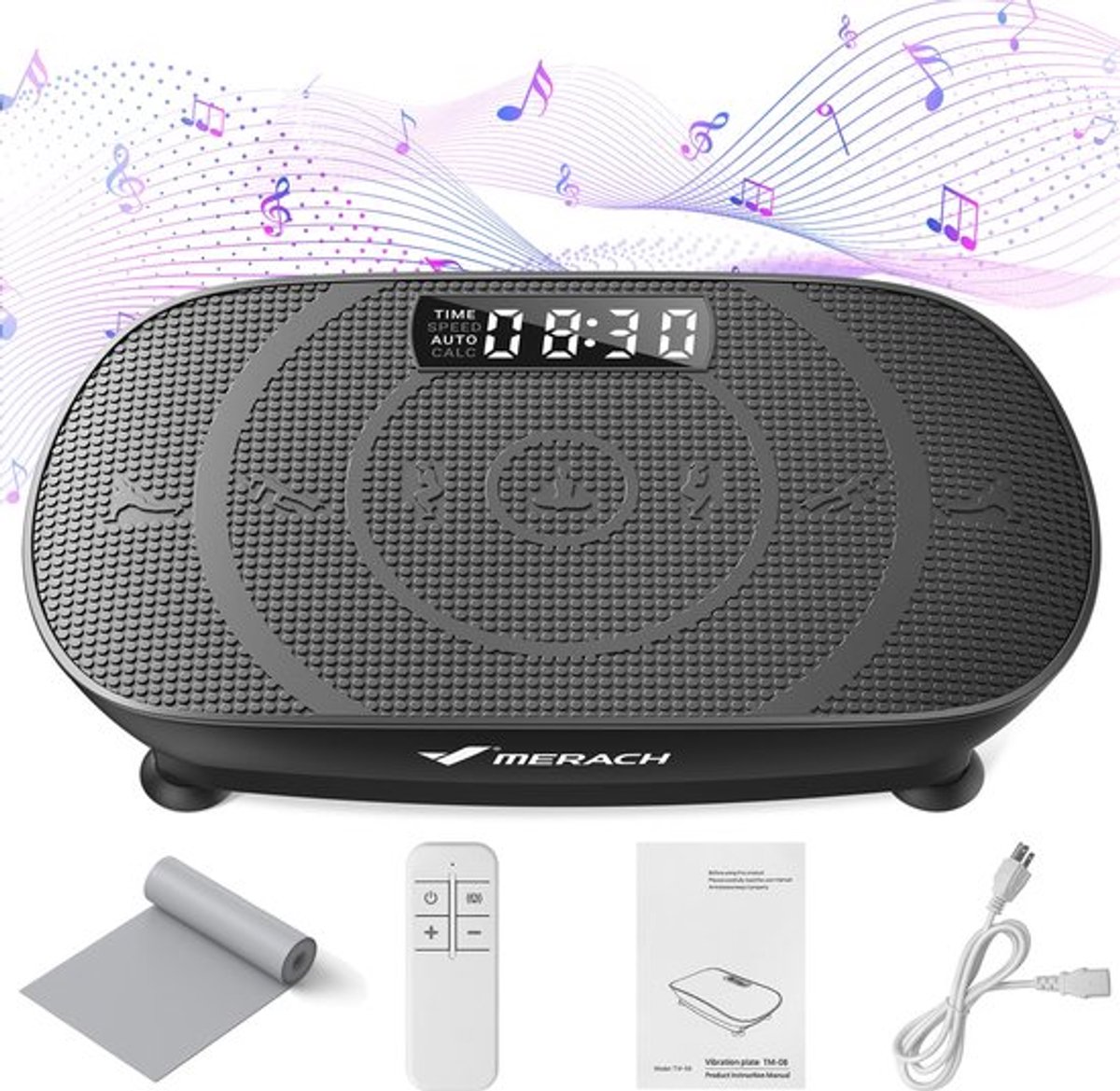 NaevaMi Trilplaat - Model: Slim - Vibration Plate - Voor Vetverbranding en Gewichtsverlies - 10 Snelheden Handmatige Modus - Stil ≤65dB met LED Display, Afstandsbediening en Yoga Weerstandsband - 51,6×28,7×11,9cm - Zwart
