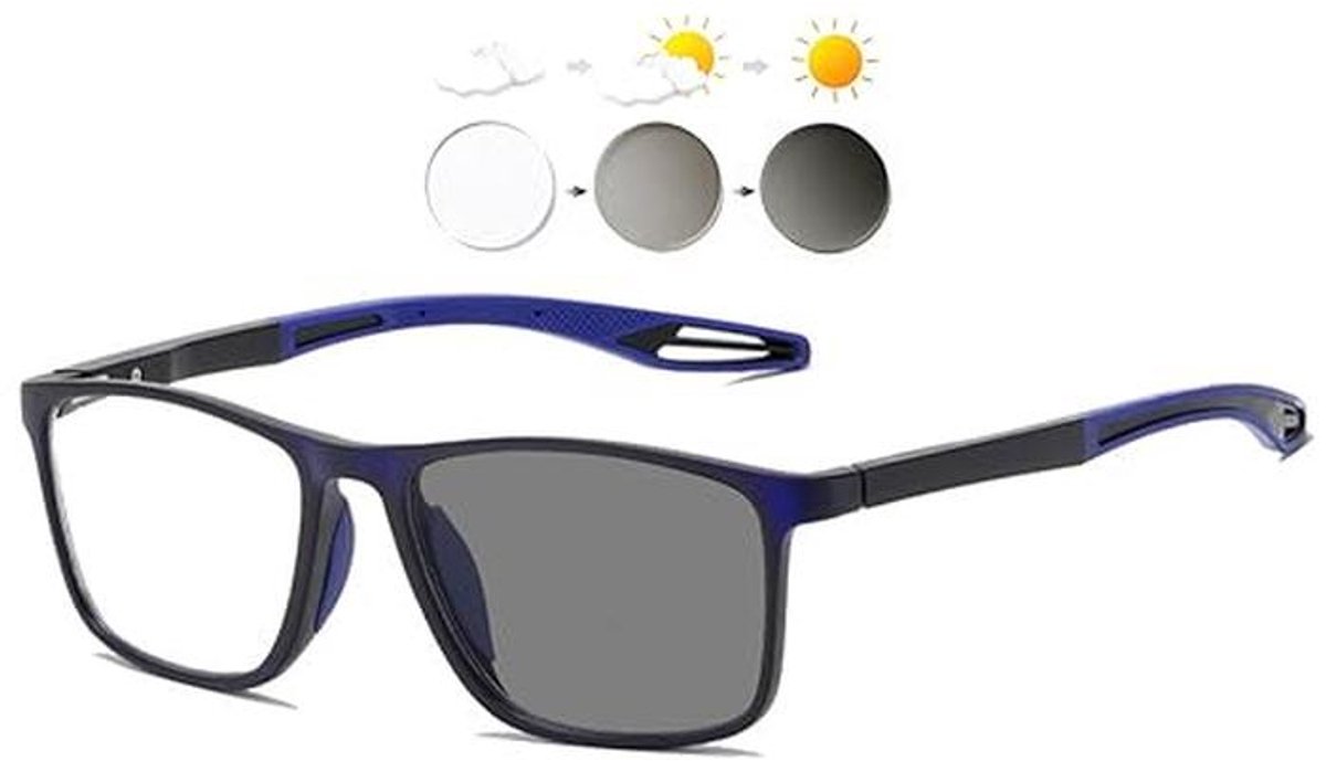 Zelfkleurende leesbril met blauwlichtfilter en UV-bescherming voor heren en dames, rechthoekig TR90-montuur