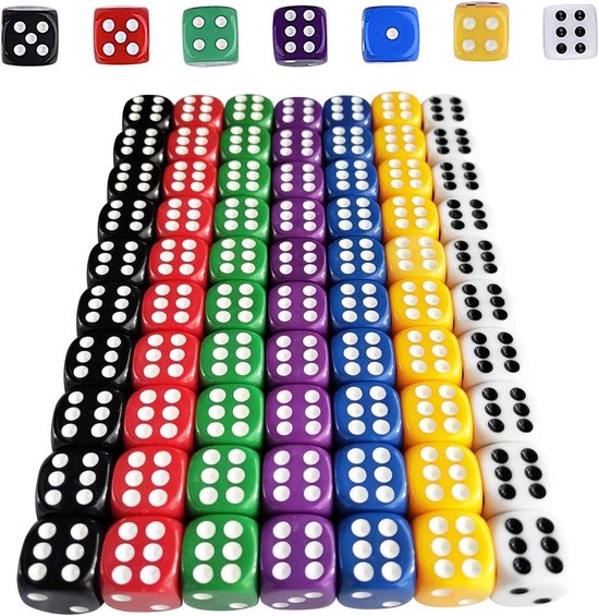 100 Stuks Kleurrijke Dobbelstenen – 12 Mm, Acryl – In Opbergdoos – Voor Bordspellen, Feestjes En KTV