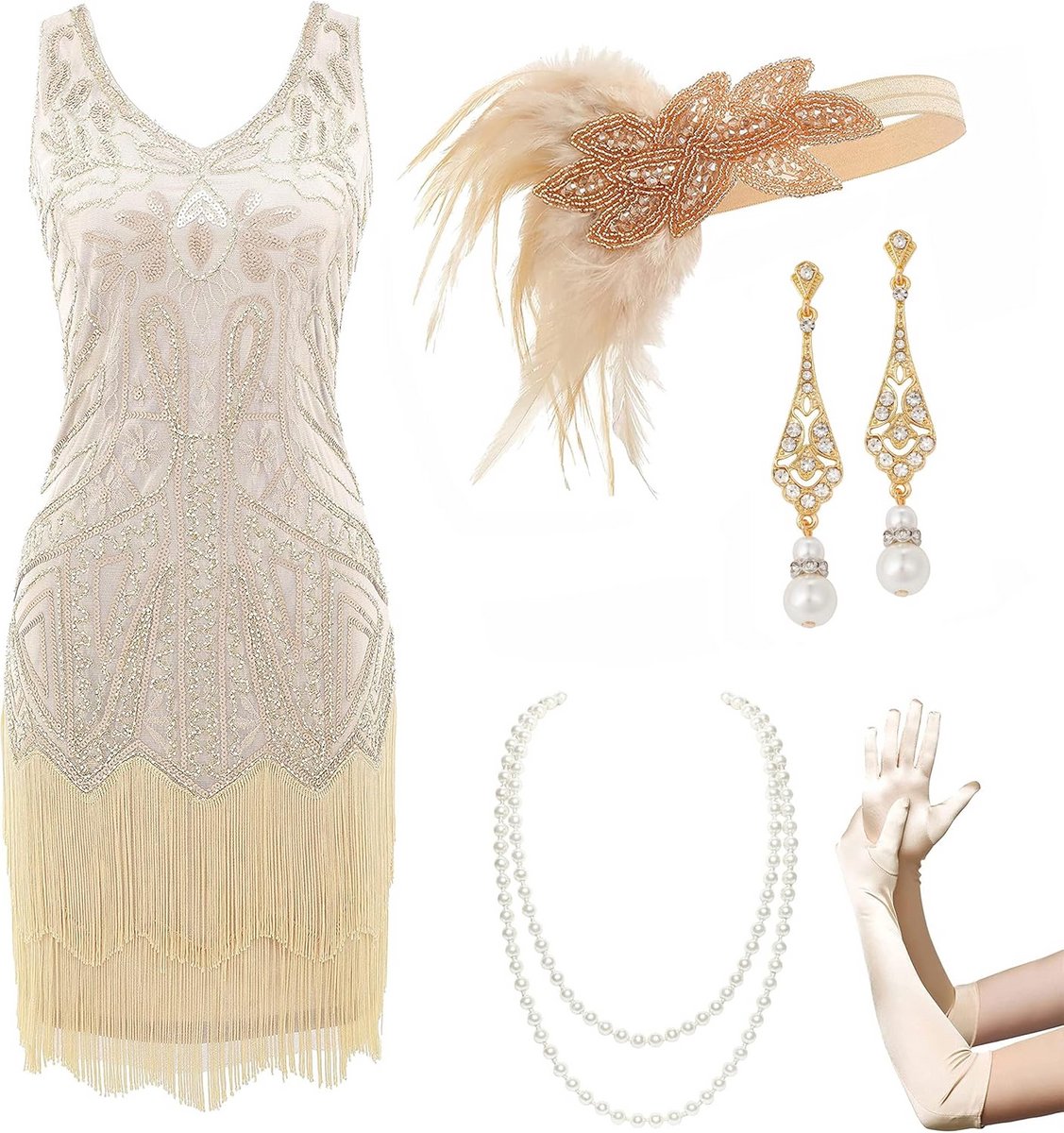 Flapper-jurk voor dames met V-hals, elegante cocktailjurk