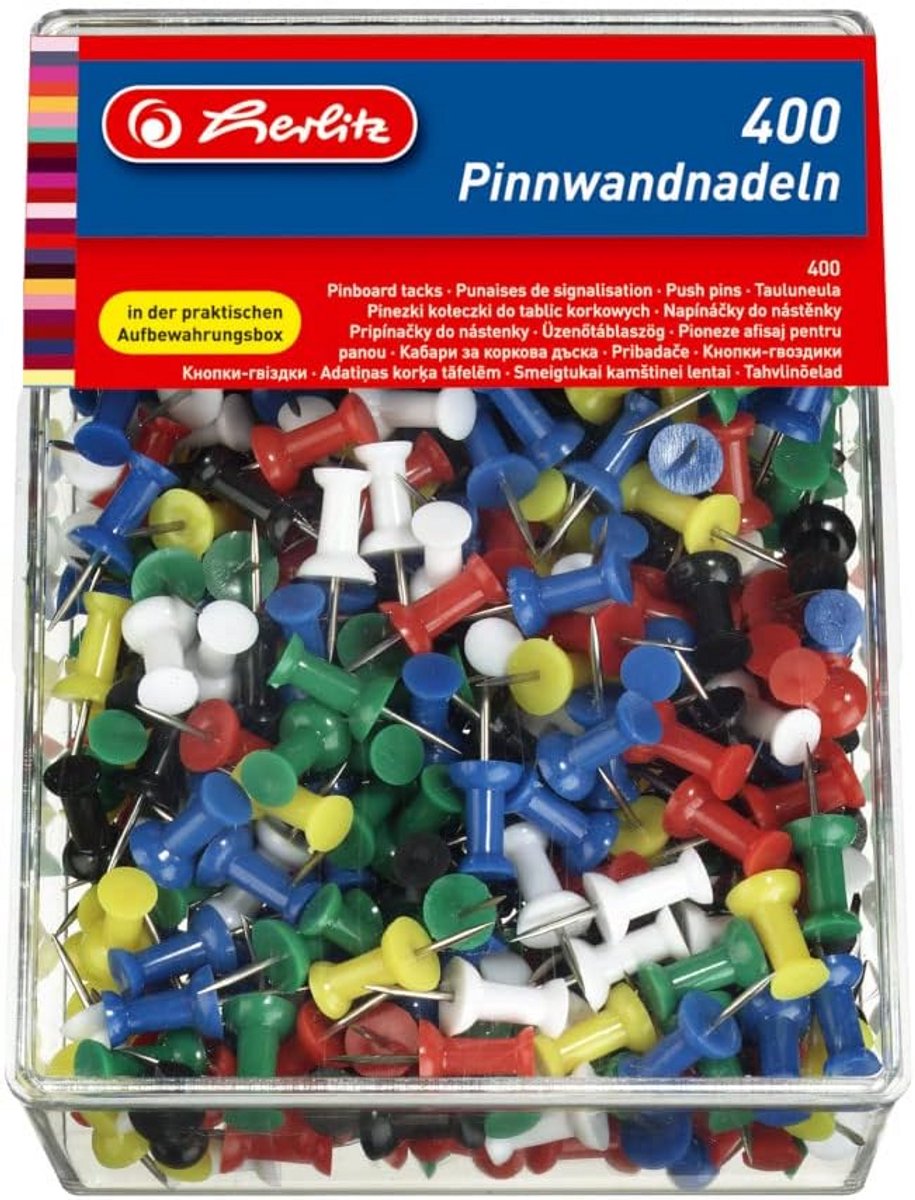 Prikbordspijkers in geassorteerde kleuren - 400 stuks