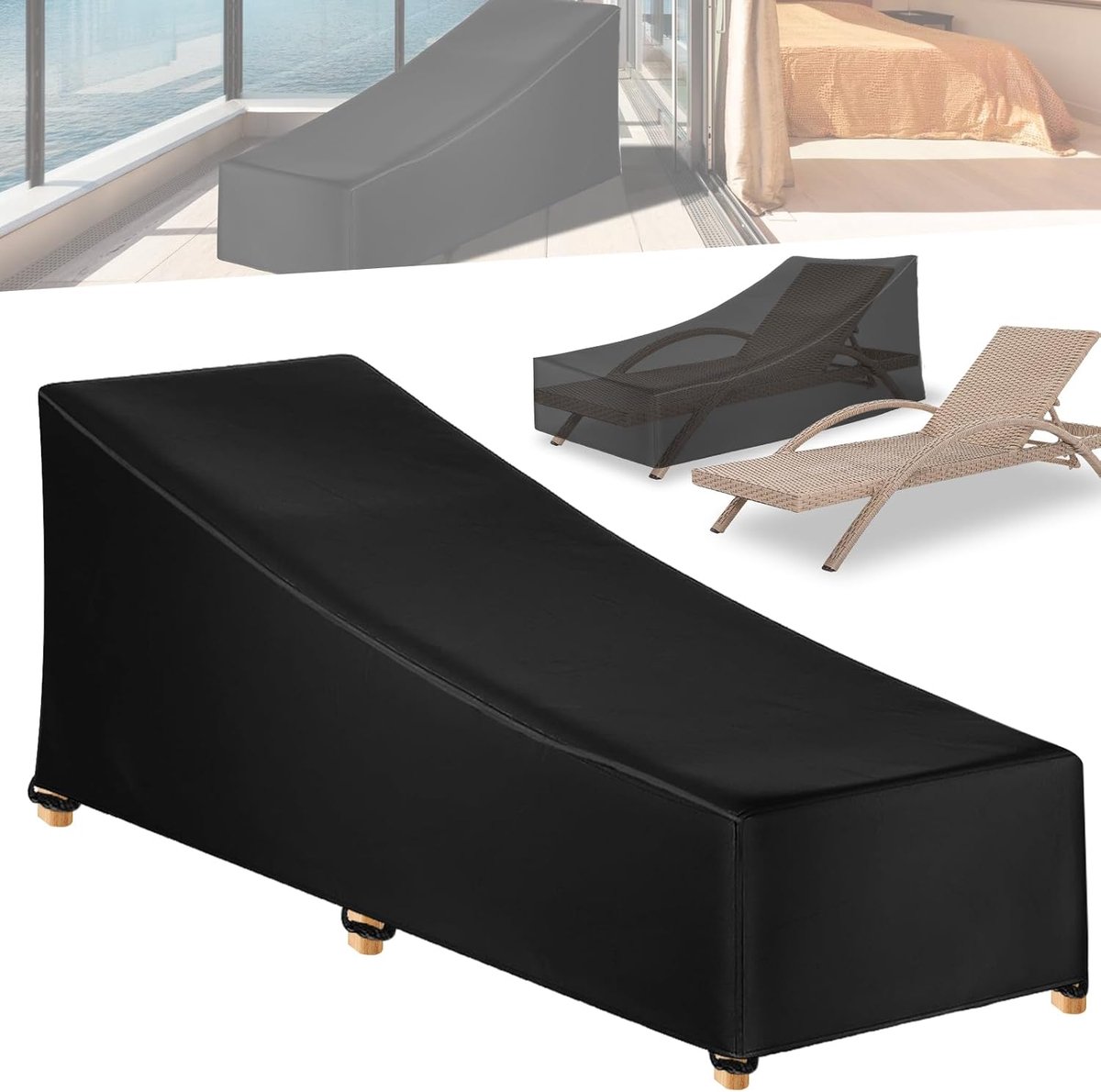 Famanu Waterdichte beschermhoes voor ligstoel - inclusief opbergtas - zwart - afmetingen 210 x 80 x 40/70 cm - duurzaam en sterk materiaal - ideaal voor buitengebruik en bescherming tegen regen en zon