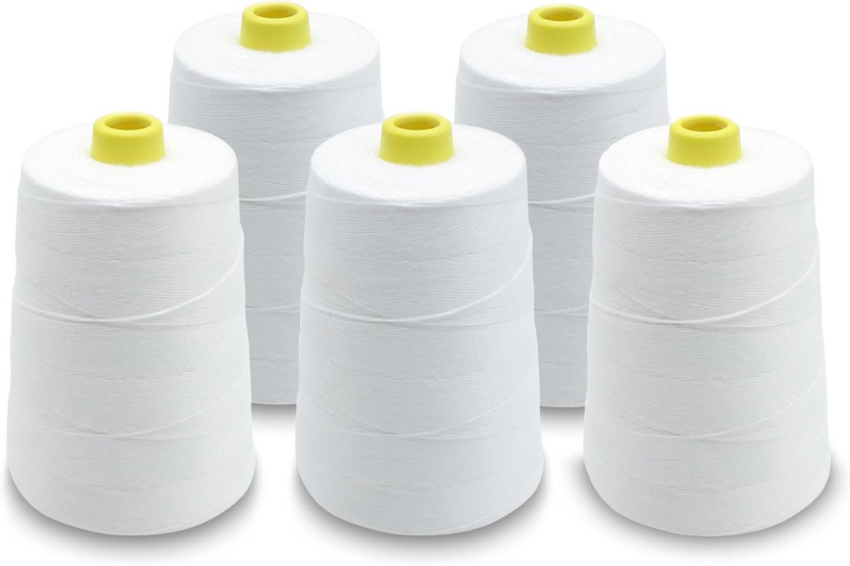 Naaigaren voor het maken van zakken - 5 spoelen polyester garen (wit, 12S/20s)