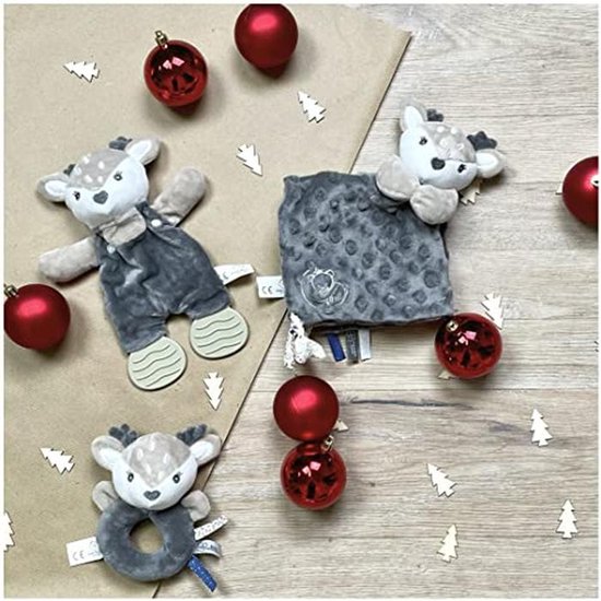 Knuffel Rammelaar Hertje - Baby Speeltje - Baby Geruststellen - Zachte Fleece Textuur - 13 cm - Grijs — afbeelding 4