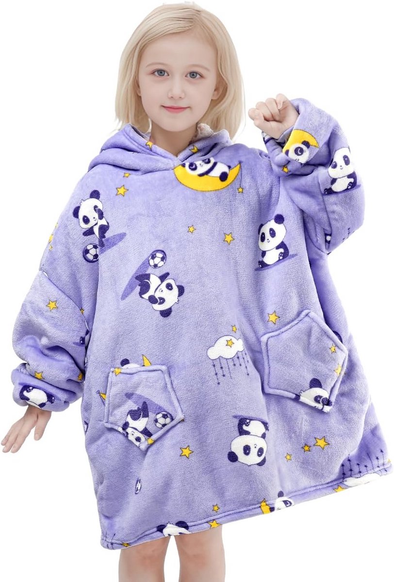 Oversized deken met capuchon voor kinderen - Pluche sherpa hoodie - Warm draagbare casual tv-deken met zakken en mouwen