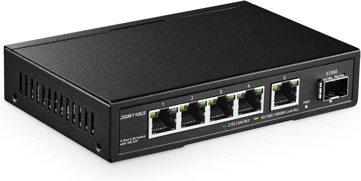 5-poorts 2,5 G Netwerkschakelaar met 10 G SFP - Plug-and-Play Ethernet Schakelaar
