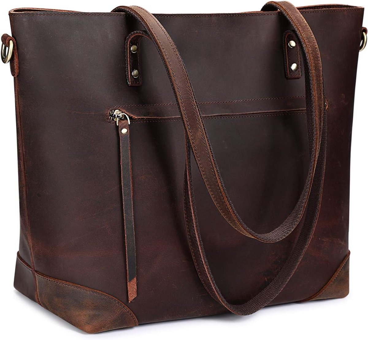Dames Schoudertas van Echt Leer - Vintage 3-Wege Laptop-, Reis- en Handtas