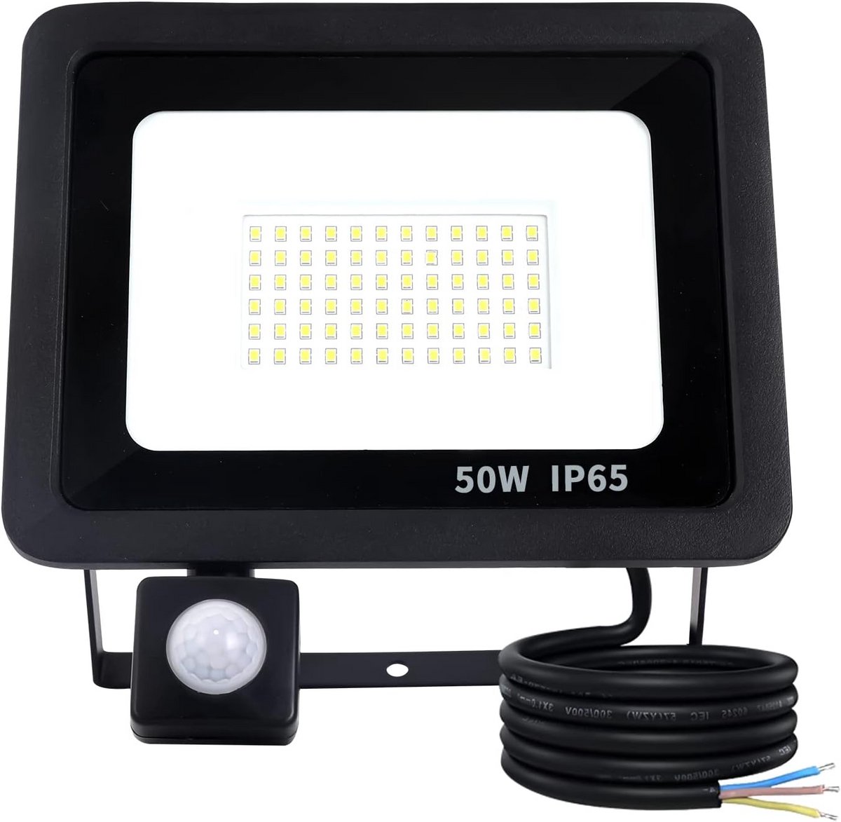 50W LED Schijnwerper met Bewegingssensor - Superheldere 5000LM Koude Witte Buiten Verlichting - IP65 Waterdicht voor Tuin, Garage en Sportveld