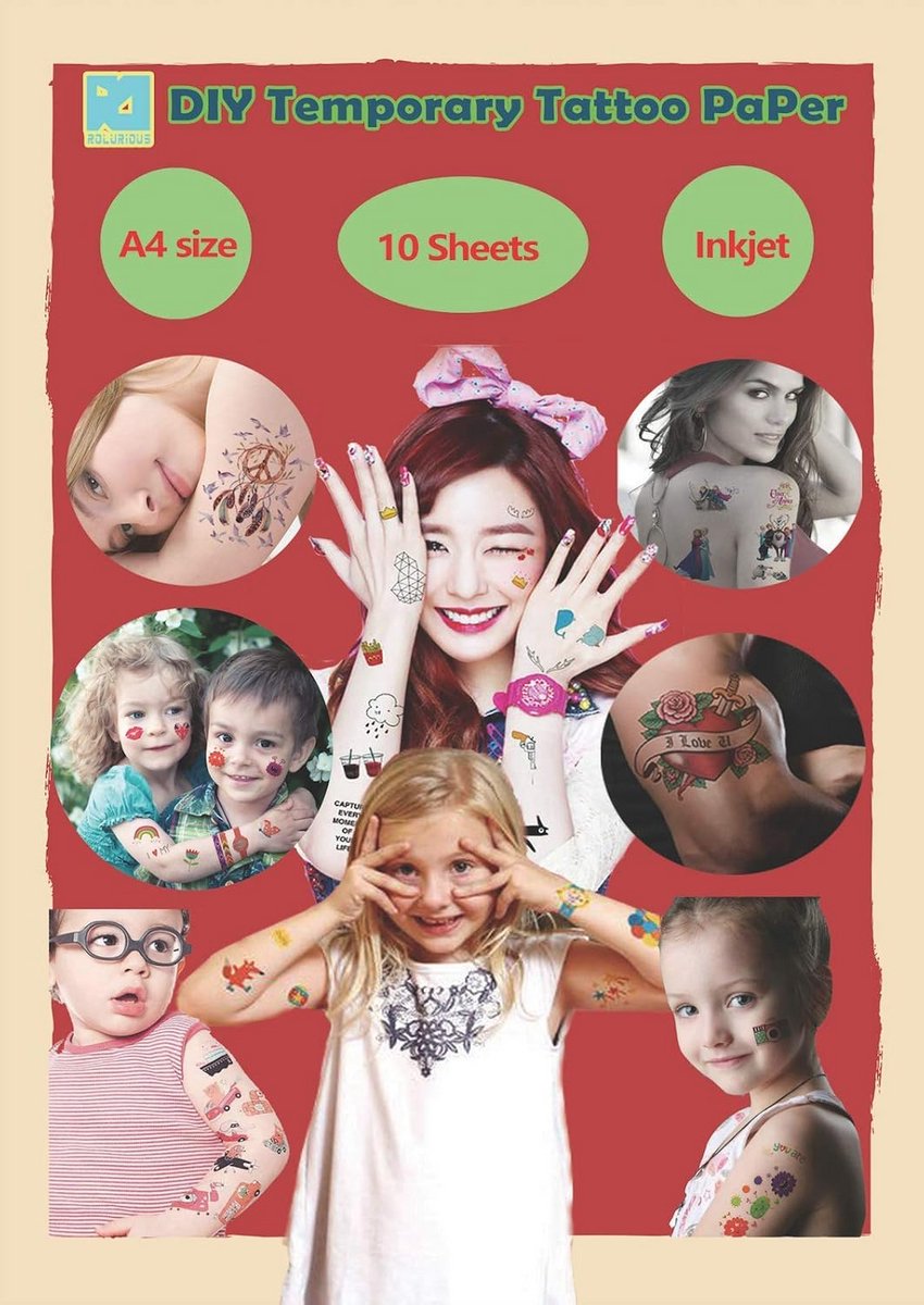 DIY A4 afdrukbare tijdelijke tattoo transferpapier voor inkjetprinter - 10 vellen
