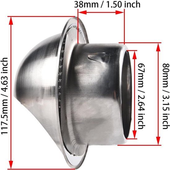 Rond ventilatie- en luchtrooster zwart op massief messing 130mm