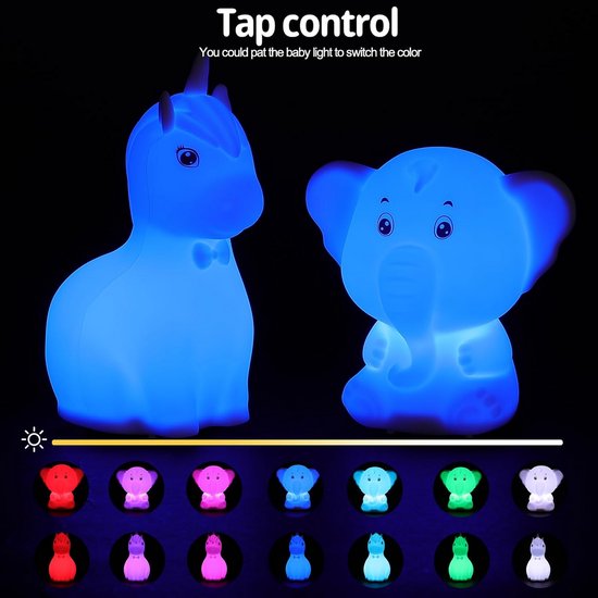 Leuke Eenhoorn Nachtverlichting voor Kinderen - Kawaii Olifant Lamp met Tap Control en 7 Kleuren van Merkloos — afbeelding 5