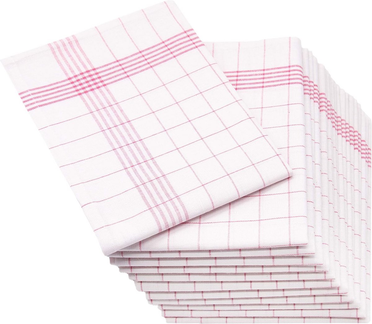 Set van 12 theedoeken en vaatdoeken - Halflinnen 50x70 cm - Rood