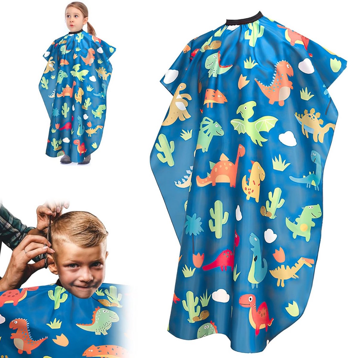 Verstelbare Kapperscape voor Kinderen met Dinosauruspatroon - 135 x 88 cm Professioneel en Comfortabel