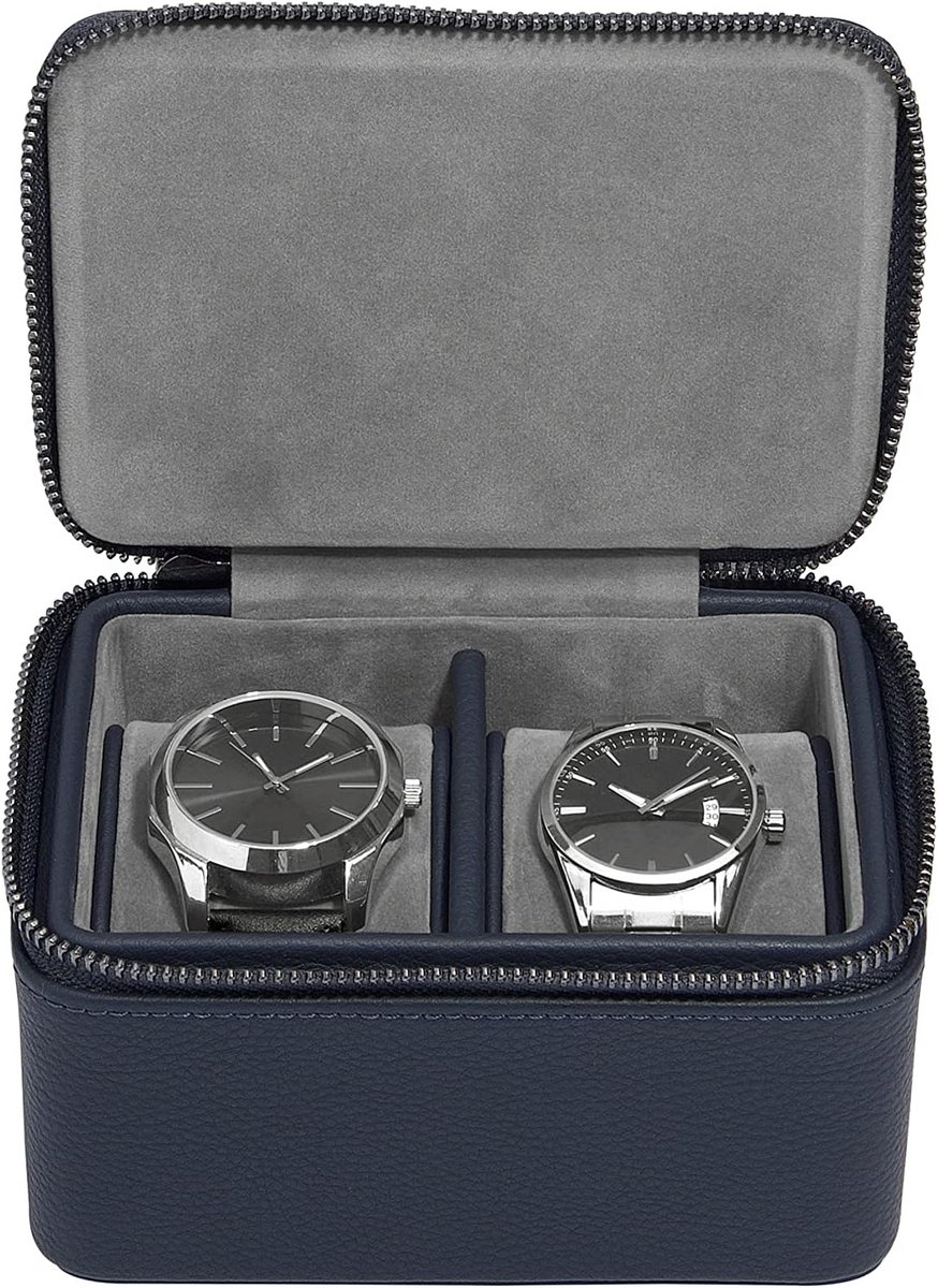 Dubbele rits horlogedoos in marineblauw - Perfect voor uw horlogecollectie