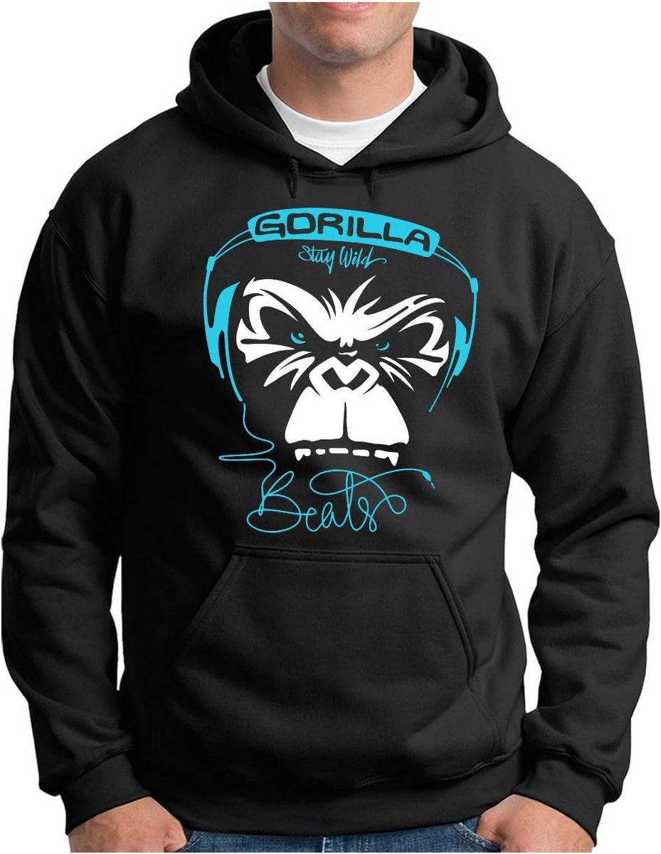 Heren Hoodie Capuchontrui met Gorilla Muziek Print - Regular Fit - Maten S tot 4XL