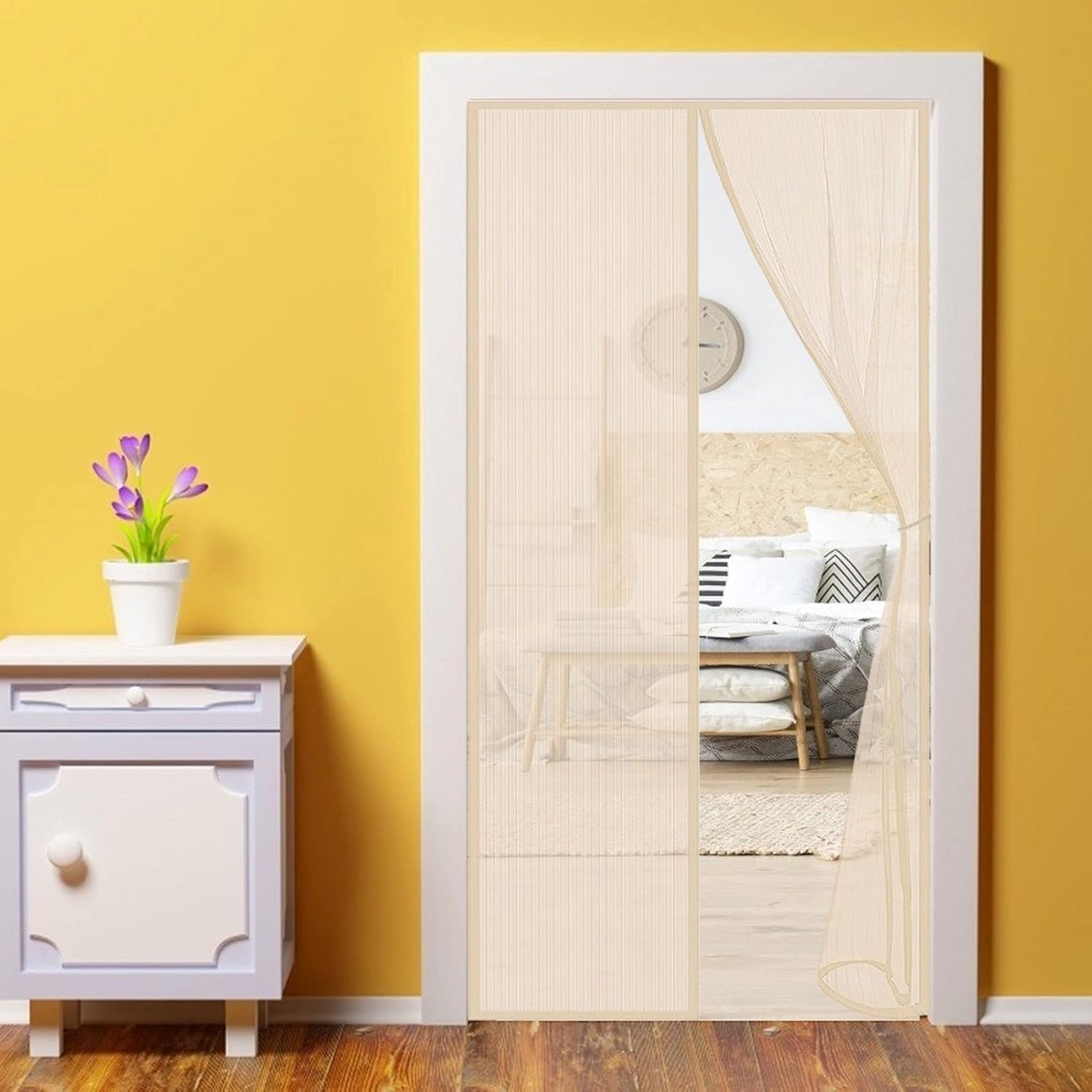 Magnetische Hordeur met Automatische Sluiting - Insectenhor Deur 70x205 cm Beige