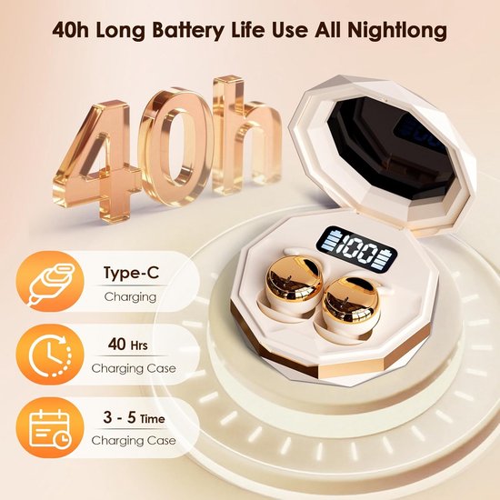 Slaaphoofdtelefoon Bluetooth 6.0 - 28 uur batterij, zacht silicone, geluidsisolatie voor zijslapers — afbeelding 4
