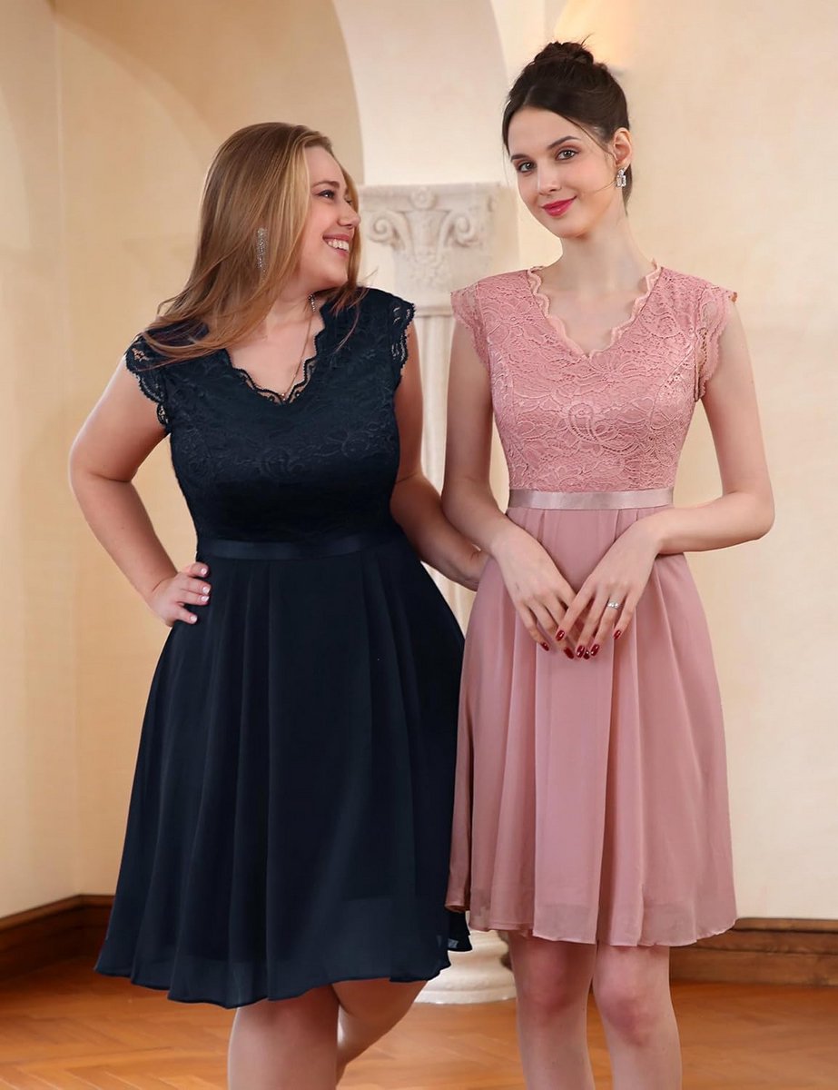 Elegante Korte Cocktailjurk Dames V-Hals Voor Bruiloft en Feest