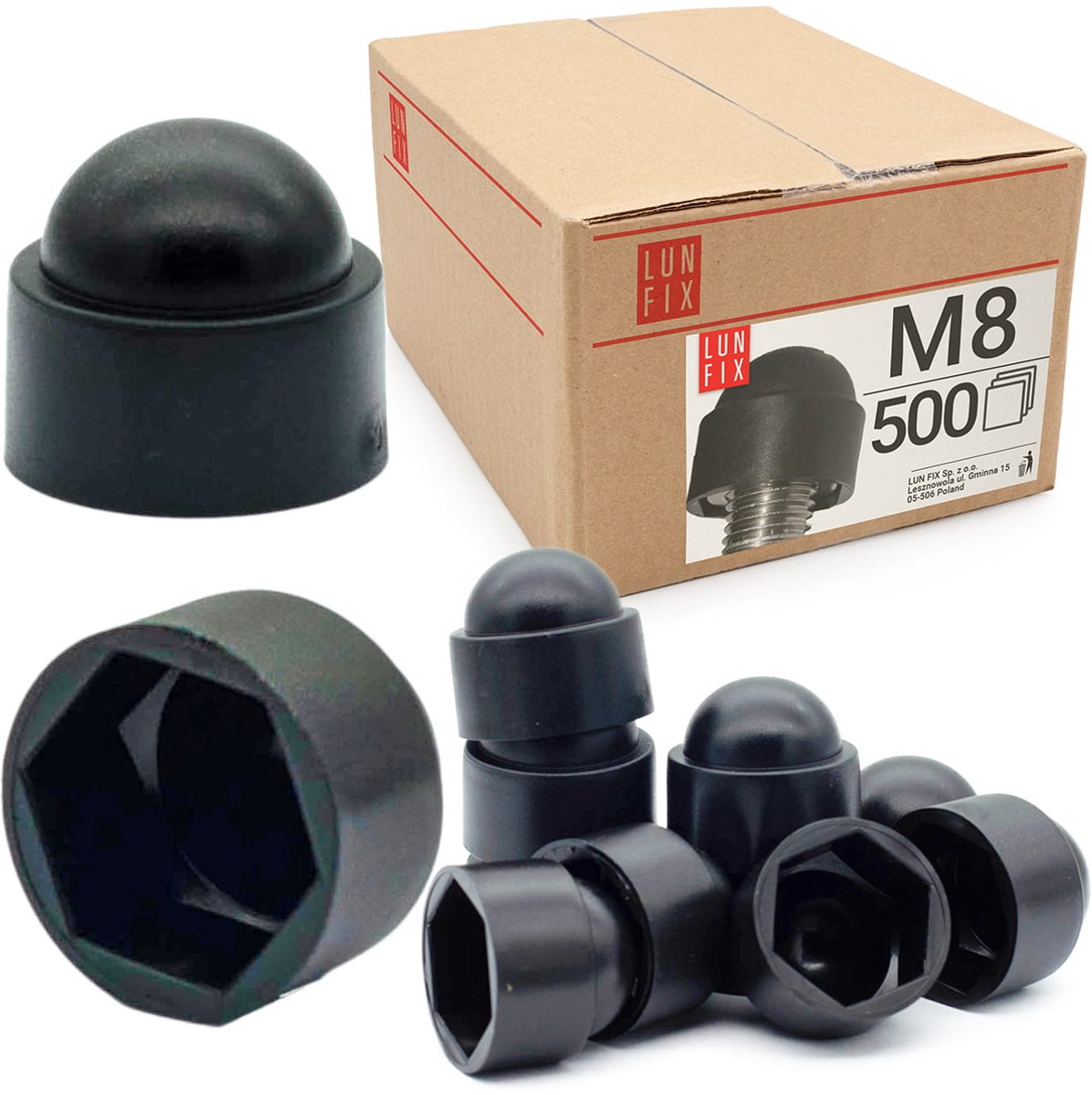 LUN FIX - Schroefkap - Zeskant Dekking - M08 - 500 Stuks - Zwart - Beschermkappen