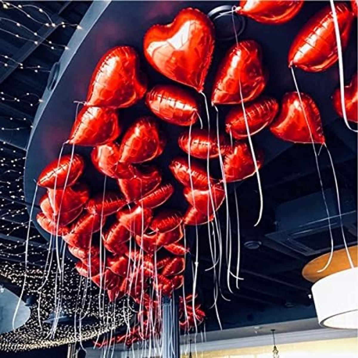 Set van 30 hartballonnen voor feestdecoratie - Rode folieballonnen met linten