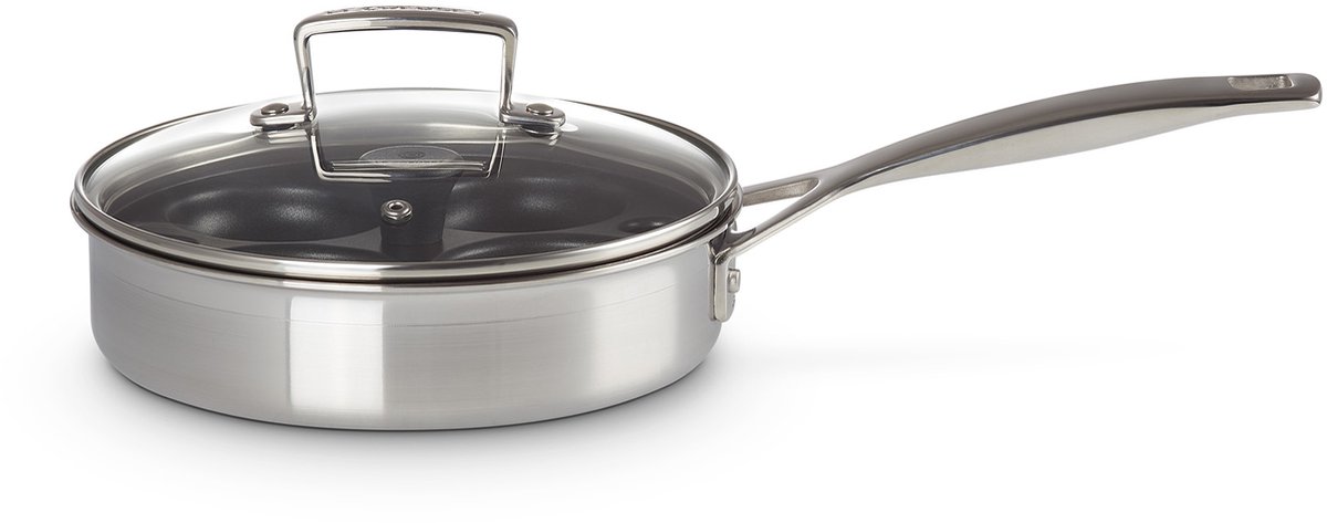 Le Creuset RVS Hapjespan met pocheerinzet met anti-aanbak Ø 20cm 1,5l