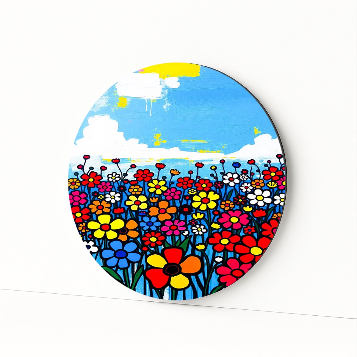 Bloemenveld - Wandcirkel - Ronde print - Dibond muurcirkel - 40x40 cm