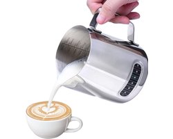 QTTVBTNA Melkopschuimkan – 600 ml – RVS Melkopschuimkan met Thermometer – Druppelvrije Tuit – Geschikt voor Latte Art, Cappuccino & Espresso