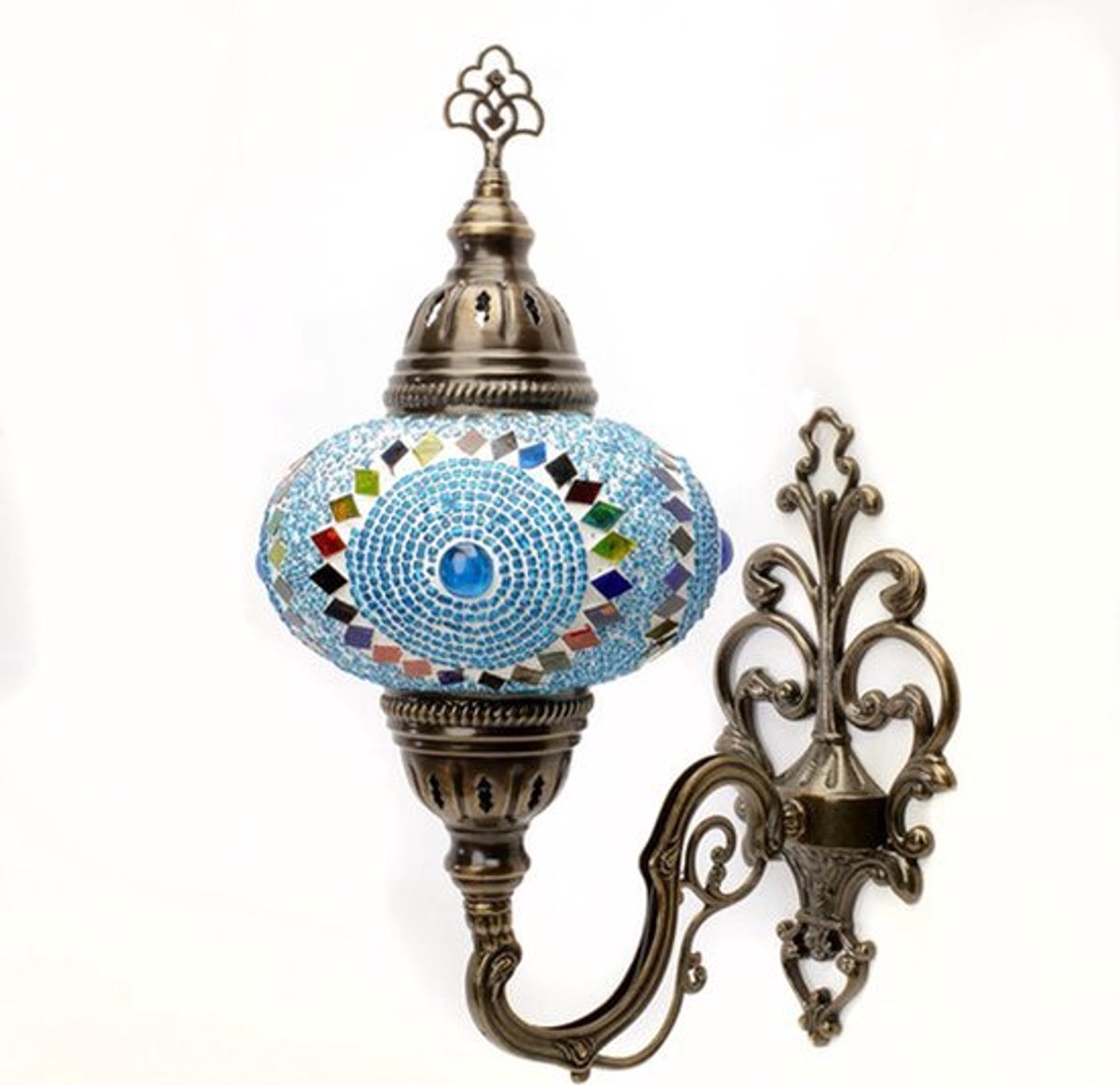 Marokkaanse wandlamp - Turks mozaïek - 1 stuk - turquoise oog en meerkleurig glas