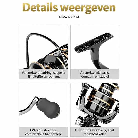 Gsedaox-Hengelsport-Vismolens-Verzegelde Spinmolen Van Koolstofvezel Voor Zout En Zoetwater–Overbrengingsverhouding 5.2:1–Zwart En Goud-AC 5000 — afbeelding 3