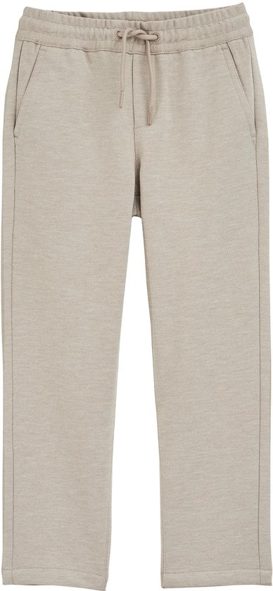 Lichtbeige katoenen joggingbroek met trekkoord, elastische tailleband en steekzakken.