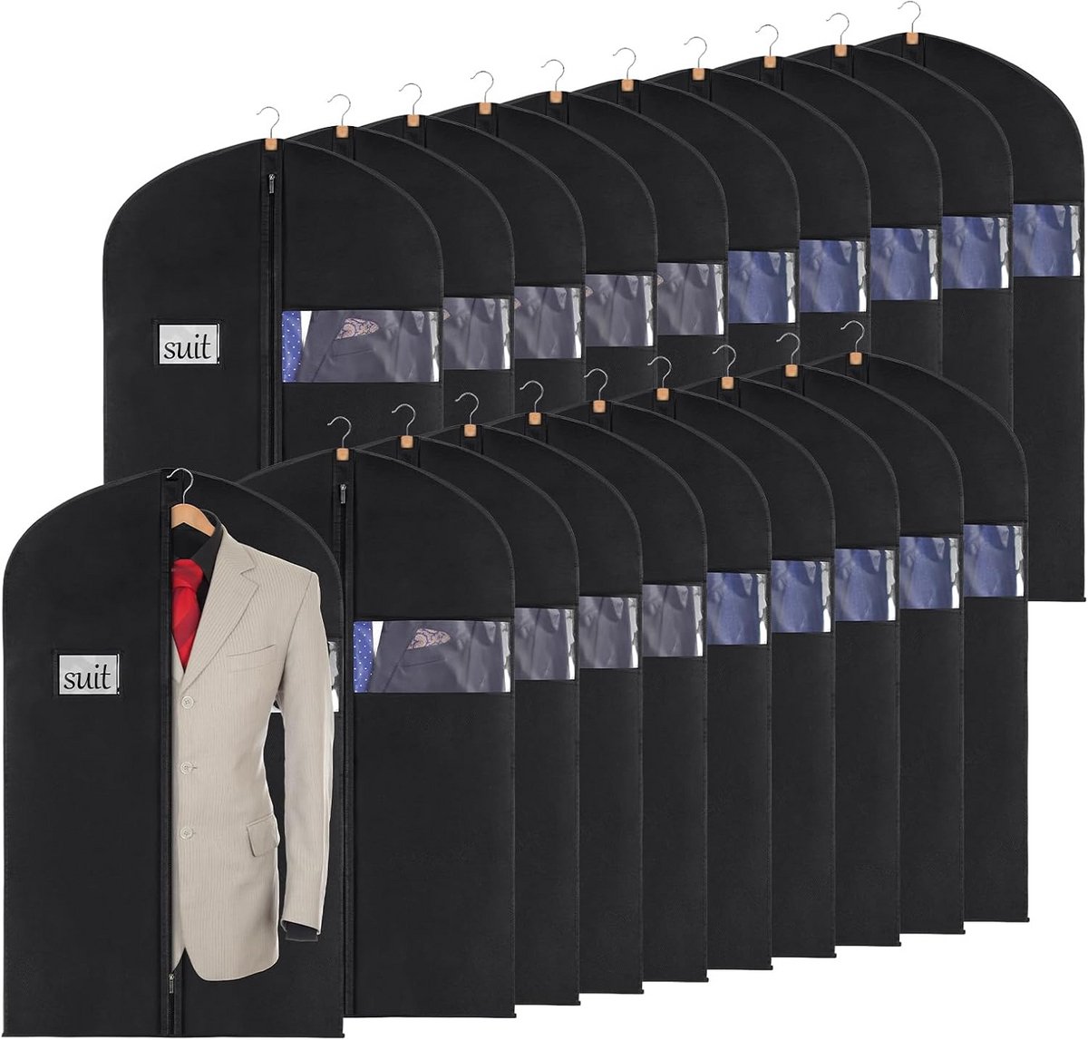 Set van 20 Kledinghoezen voor Kledingstukken en Pakken - Zwart Non-Woven Opslag - 60x100 cm