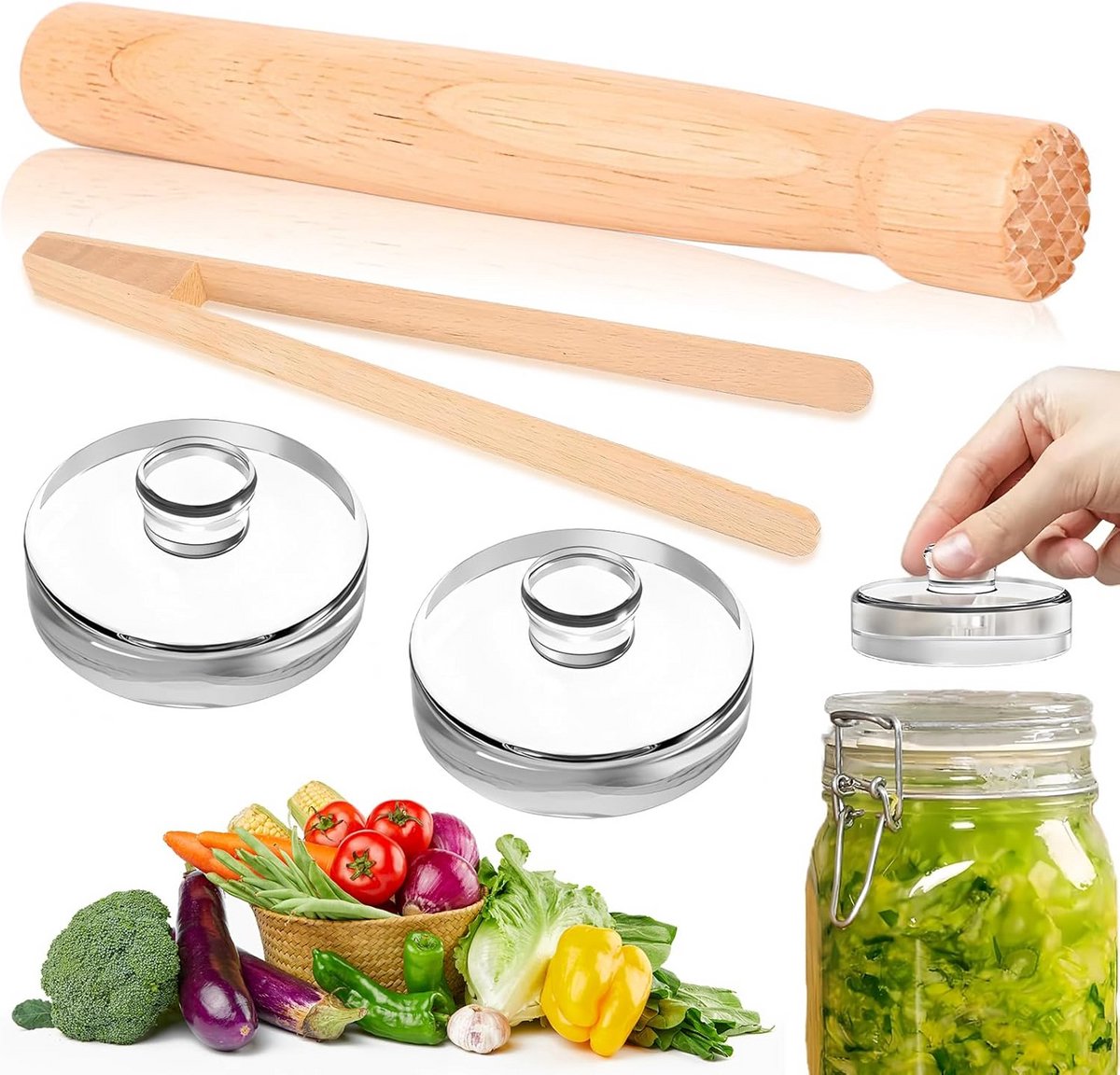 Fermentatie Accessoire Set met Stamper, Tang en Gewichten, Ø 7 cm