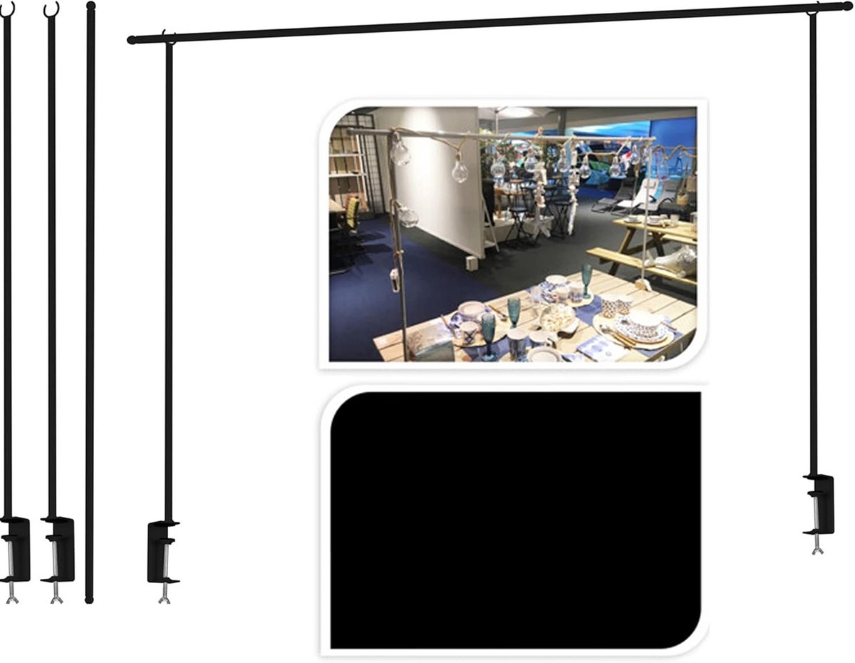 Uitschuifbare Hangstang voor Boven Tafel - 240 cm Decoratie Ophangsysteem met Klemmen