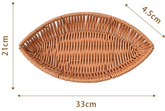 Bruine bladvormige mand van imitatie rotan, 33x21x4,5cm.