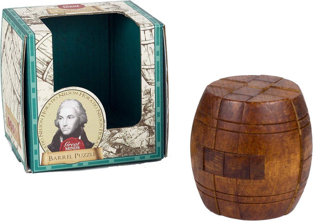 Houten en metalen puzzel ton (barrel) voor volwassenen en kinderen, ontpuzzelen en opnieuw opbouwen