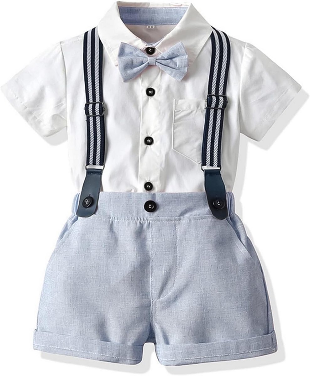 Baby Gentleman Set met strik, hemd, bretels en broek - Elegante babykleding voor formele gelegenheden
