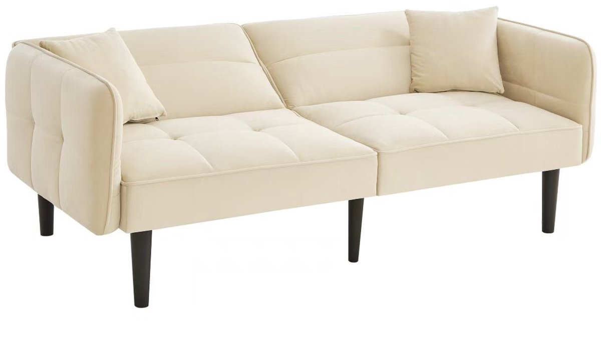 Merax 2-in-1 Slaapbank 2-Zits - Verstelbaar - Fluweel Beige - Met Kussens - Compact & Ruimtebesparend