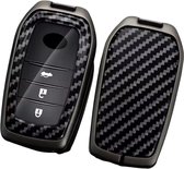 Carbon Look Harde Sleutelcover - Sleutelhoesje Geschikt voor Toyota Yaris Cross / Hilux / Innova / Fortuner / Camry / Land Cruiser 200 / Land Cruiser 300 / Prado / Crown / TLK 200 - Zwart - Key Cover - Auto Accessoires