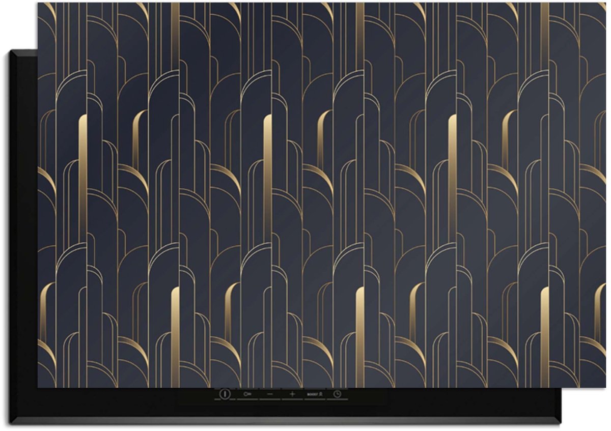 KitchenArt - Art Deco Lines – Inductie Beschermer - 90x52 cm - Kookplaat Beschermer - Luxe Afdekplaat Inductieplaat - Anti-slip & Oprolbaar - Beschermmat Inductiekookplaat